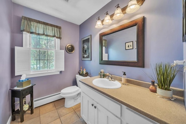 28 Sewall St, Shrewsbury, MA 01545 - half bath featuring baseboard heating, tile patterned flooring, vanity, and toilet