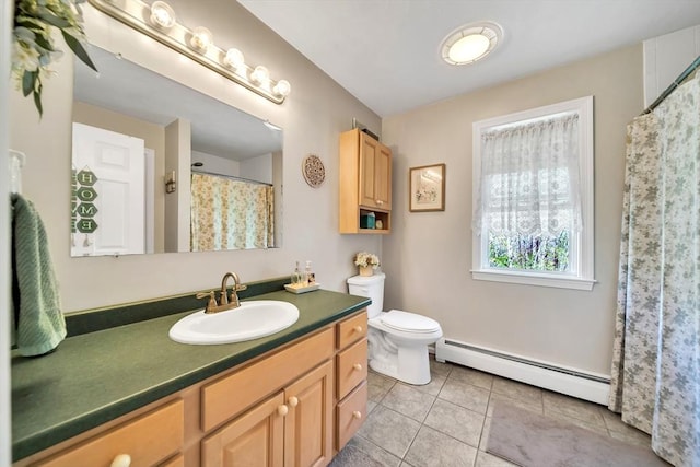 28 Sewall St, Shrewsbury, MA 01545 - bathroom featuring a baseboard radiator, tile patterned flooring, vanity, and toilet