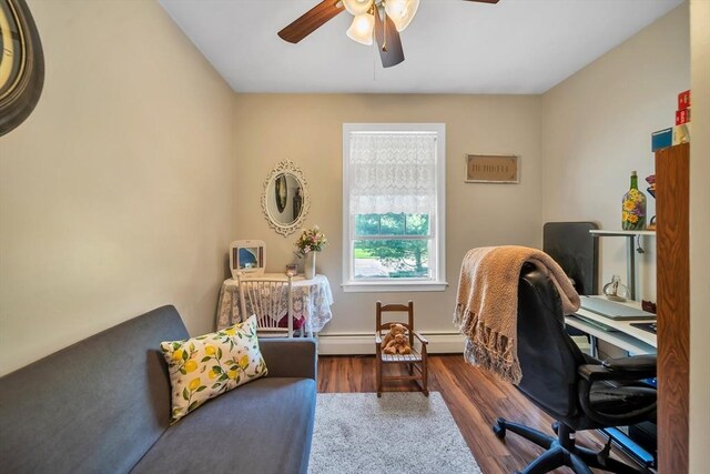 28 Sewall St, Shrewsbury, MA 01545 - office space featuring wood finished floors, a ceiling fan, and a baseboard radiator