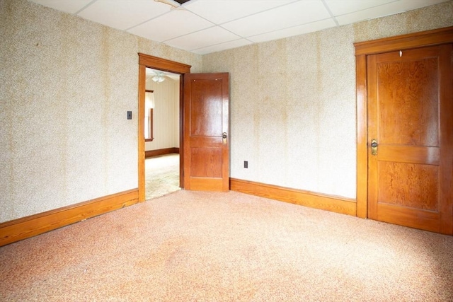 100 Weetamoe St, Fall River, MA 02720 - carpeted spare room featuring wallpapered walls and a paneled ceiling