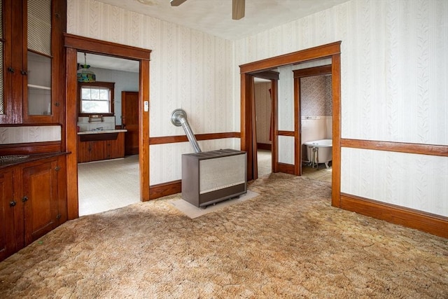 100 Weetamoe St, Fall River, MA 02720 - carpeted spare room featuring wallpapered walls and a ceiling fan