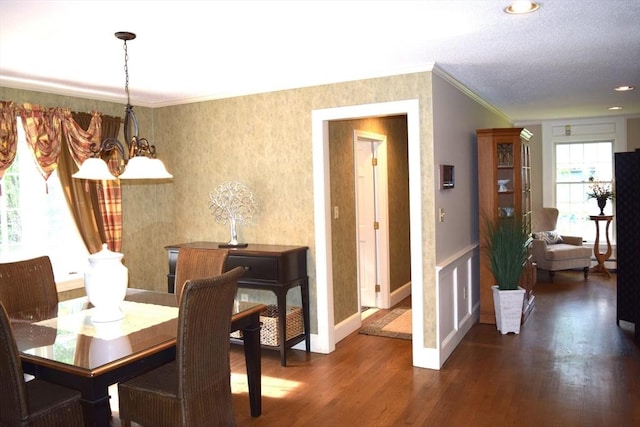 1820 Milk St, Dighton, MA 02715 - dining room with ornamental molding, wood finished floors, a chandelier, and baseboards