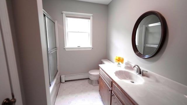 1820 Milk St, Dighton, MA 02715 - bathroom with a baseboard radiator, vanity, and toilet