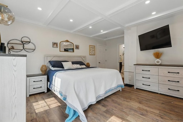 399 N Main St, Salem, NH 03079 - bedroom featuring dark wood-style flooring, recessed lighting, beam ceiling, and coffered ceiling