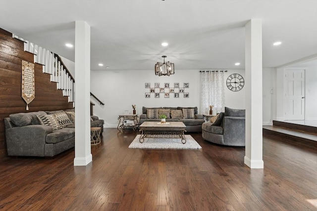 399 N Main St, Salem, NH 03079 - living room with stairs, recessed lighting, dark wood finished floors, and baseboards