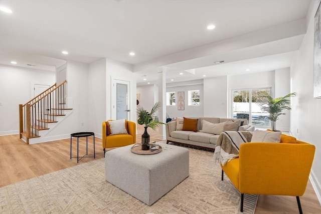 living room featuring light wood-type flooring