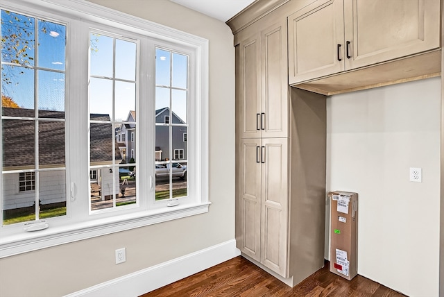 interior space with dark wood-type flooring