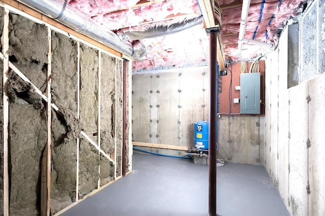 unfinished basement featuring electric panel