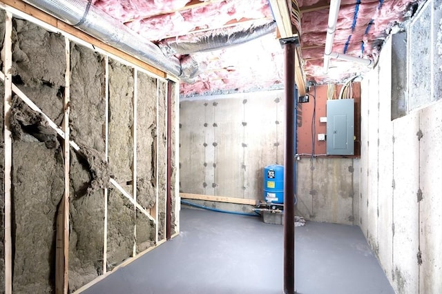 unfinished basement featuring electric panel