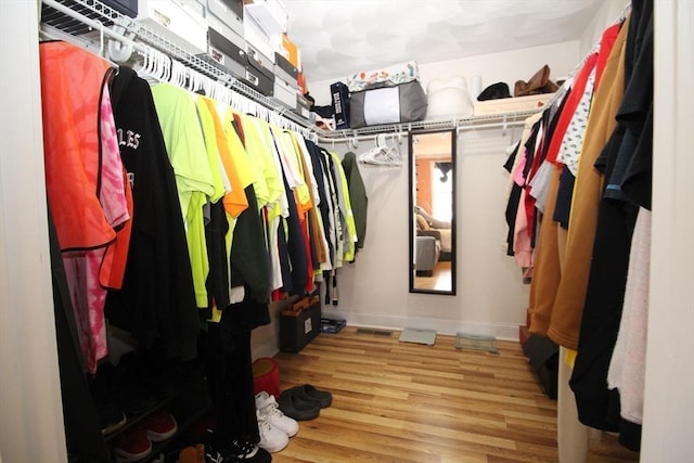 walk in closet with wood finished floors