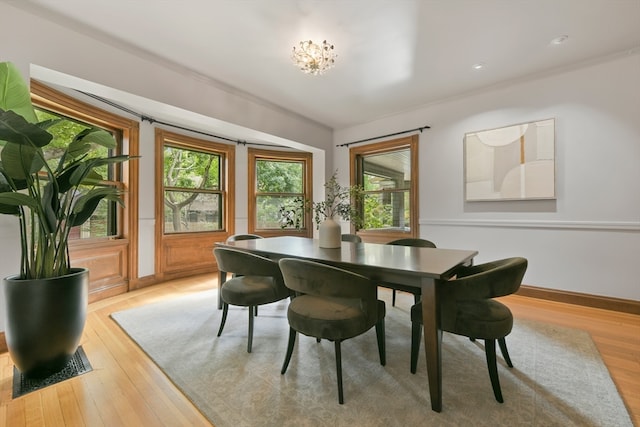 dining area with a wealth of natural light and light hardwood / wood-style floors