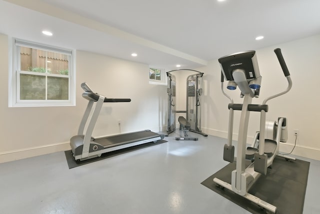 workout area with concrete flooring