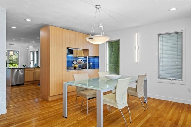 26 Sherwood Rd, Swampscott, MA 01907 - dining room with light wood-style flooring, baseboards, and recessed lighting
