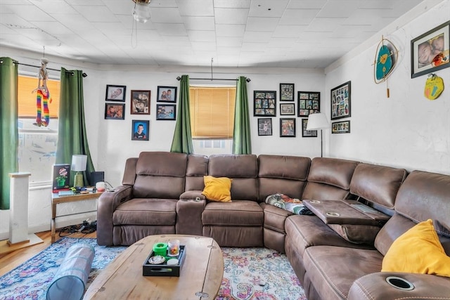 living room with light hardwood / wood-style floors