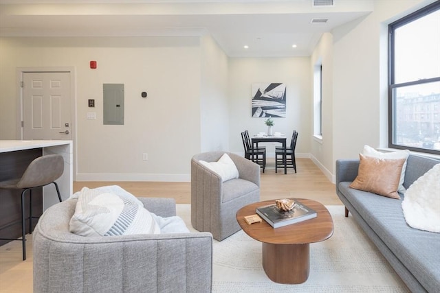 577 Masscahusetts Unit C, Boston, MA 02118 - living area featuring electric panel, light wood finished floors, baseboards, and recessed lighting