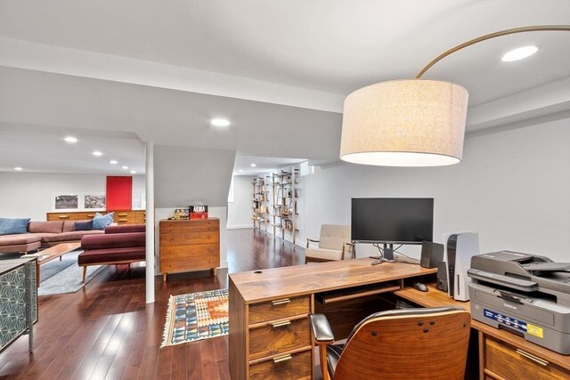 166 Quinapoxet Ln, Worcester, MA 01606 - office with wood-type flooring and recessed lighting