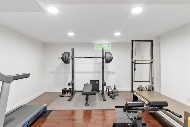 166 Quinapoxet Ln, Worcester, MA 01606 - exercise room featuring recessed lighting, wood finished floors, and baseboards