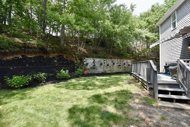 24 Sheppard Rd, Bourne, MA 02562 - view of yard featuring a wooden deck and view of wooded area