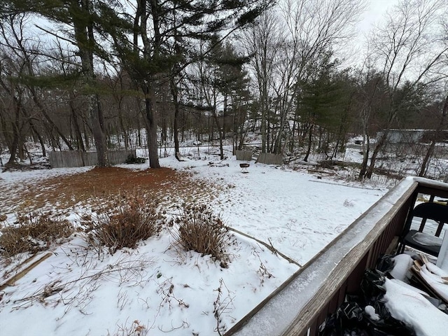 view of yard covered in snow