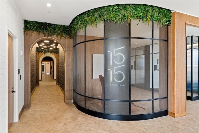welcome area with arched walkways
