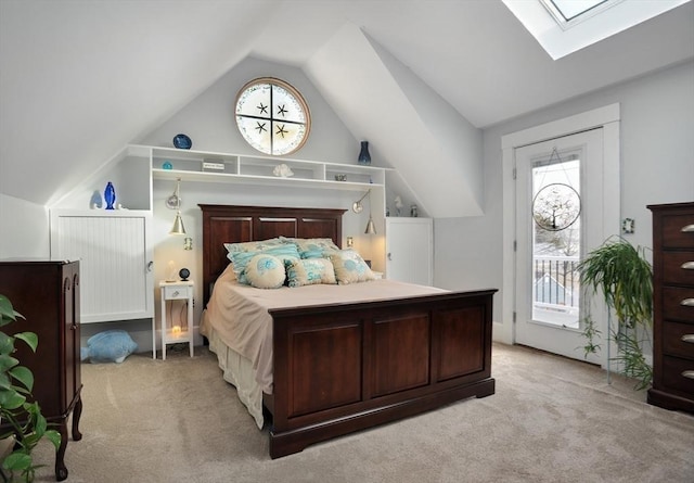 14 Lewis St, Hull, MA 02045 - bedroom with light colored carpet, lofted ceiling, access to outside, and a skylight