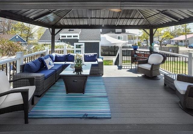 14 Lewis St, Hull, MA 02045 - wooden deck featuring a gazebo, an outdoor hangout area, and fence
