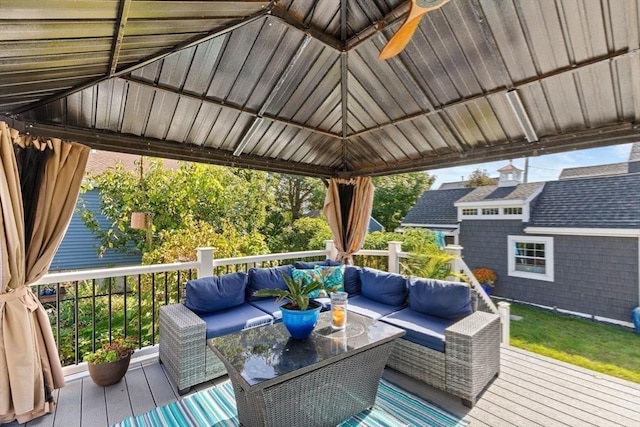14 Lewis St, Hull, MA 02045 - wooden terrace featuring outdoor lounge area and a gazebo