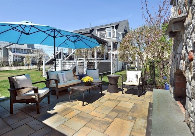 14 Lewis St, Hull, MA 02045 - view of patio / terrace featuring fence, an outdoor hangout area, and stairs