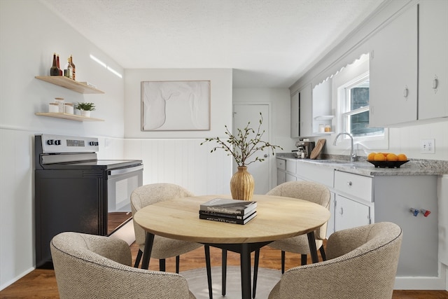 dining room featuring hardwood / wood-style flooring and sink