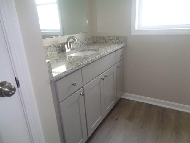 bathroom with vanity and hardwood / wood-style floors