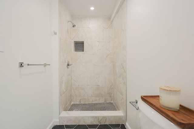 28 Custer St, Rockland, MA 02370 - full bath featuring tiled shower, recessed lighting, and baseboards