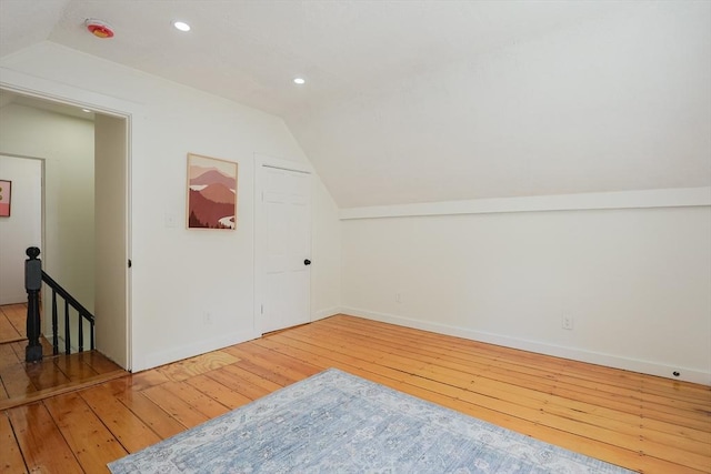 28 Custer St, Rockland, MA 02370 - additional living space with hardwood / wood-style floors, lofted ceiling, baseboards, and recessed lighting