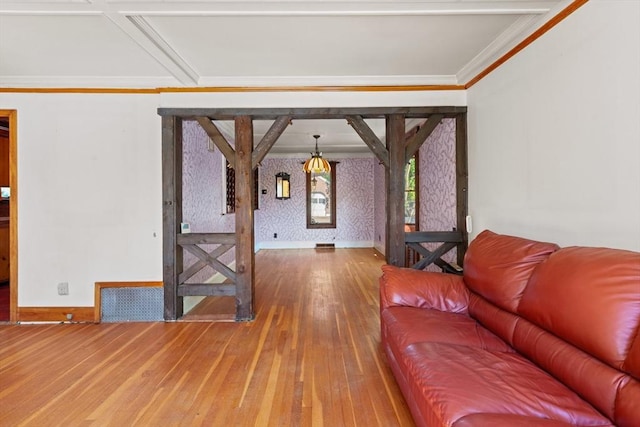 676 Salem St, Groveland, MA 01834 - living area with hardwood / wood-style flooring, crown molding, and baseboards