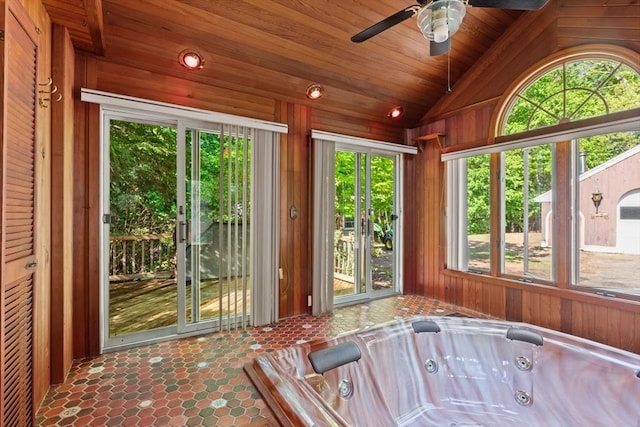 676 Salem St, Groveland, MA 01834 - unfurnished sunroom with vaulted ceiling and a hot tub