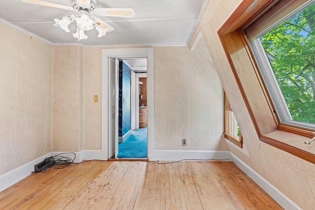 676 Salem St, Groveland, MA 01834 - spare room featuring hardwood / wood-style floors, baseboards, ornamental molding, and ceiling fan