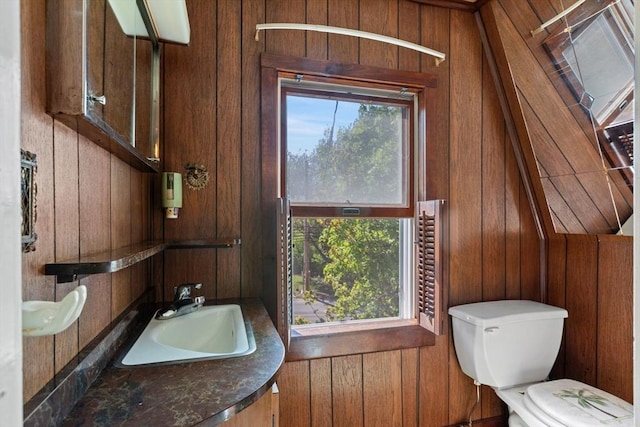 676 Salem St, Groveland, MA 01834 - bathroom featuring a sink, toilet, and wooden walls