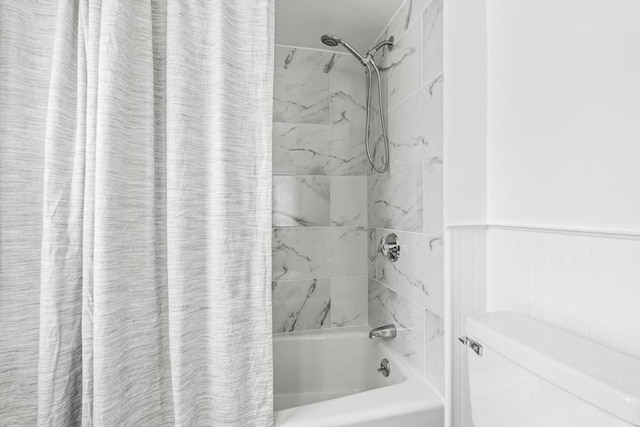 19 Arlington Rd, Dedham, MA 02026 - full bathroom with shower / bath combo and wainscoting