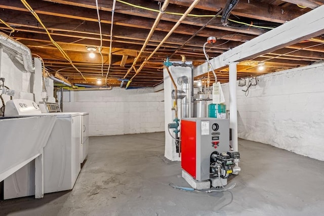 19 Arlington Rd, Dedham, MA 02026 - unfinished basement featuring washing machine and clothes dryer and a heating unit