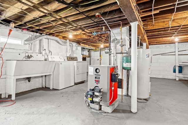 19 Arlington Rd, Dedham, MA 02026 - basement with water heater, separate washer and dryer, and a heating unit