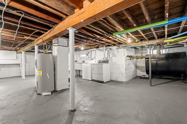 19 Arlington Rd, Dedham, MA 02026 - unfinished below grade area with water heater, independent washer and dryer, and oil tank