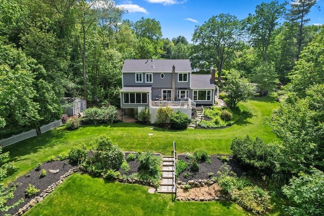 198 Edge Hill Rd, Sharon, MA 02067 - rear view of house with stairway and a wooden deck