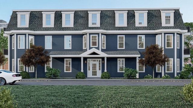 60 Stanley St Unit 102, Boston, MA 02125 - view of front of property with mansard roof, roof with shingles, and a front yard