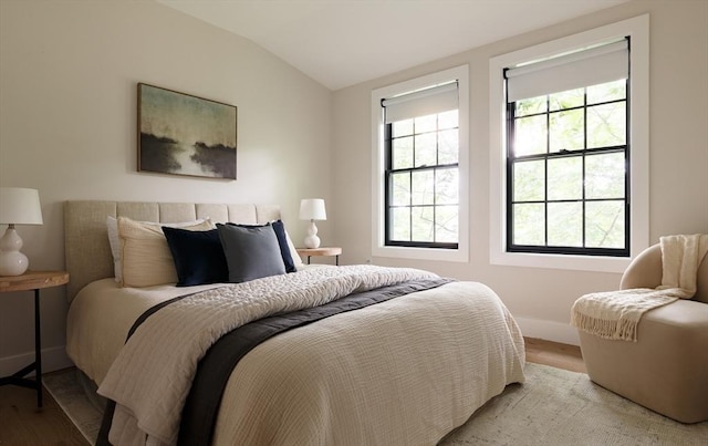 16 Plymouth St Unit 16, Arlington, MA 02476 - bedroom featuring light wood-type flooring, multiple windows, and vaulted ceiling