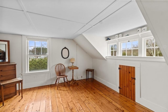bonus room featuring light wood-style flooring and vaulted ceiling