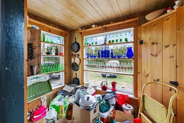 misc room with wooden ceiling and a healthy amount of sunlight