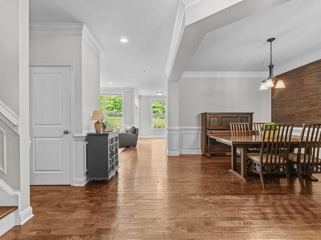 79 Townsend Blvd Unit 79, Westborough, MA 01581 - dining space with hardwood / wood-style flooring, crown molding, a wainscoted wall, and recessed lighting