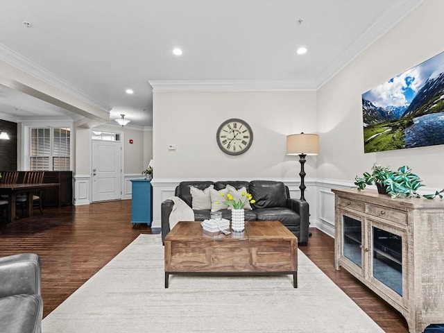 79 Townsend Blvd Unit 79, Westborough, MA 01581 - living area with dark wood finished floors, ornamental molding, wainscoting, recessed lighting, and a decorative wall