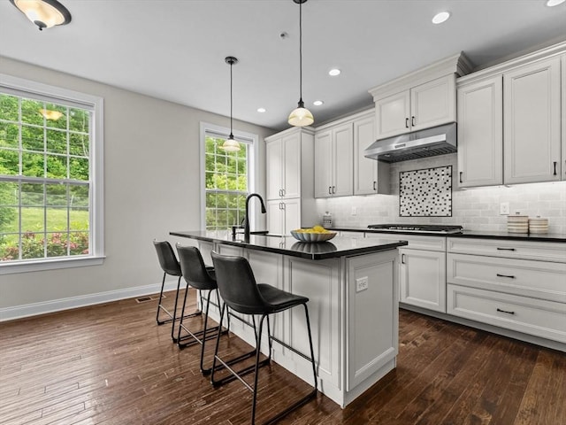 79 Townsend Blvd Unit 79, Westborough, MA 01581 - kitchen with under cabinet range hood, dark countertops, tasteful backsplash, and recessed lighting