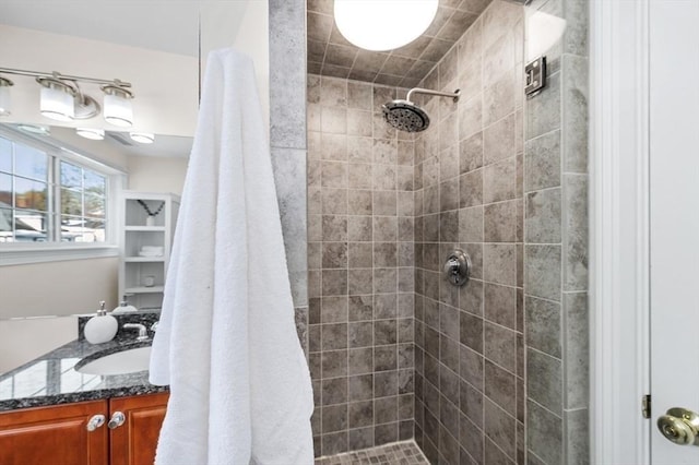 bathroom with vanity and walk in shower