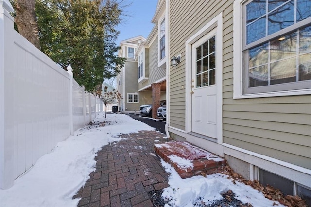 view of snow covered patio